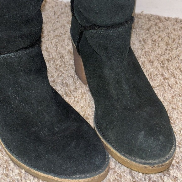 UGG Women Kasen Tall Waterproof Sheepskin Lined Black Suede Heel Boots size 7‎ - Picture 4 of 15